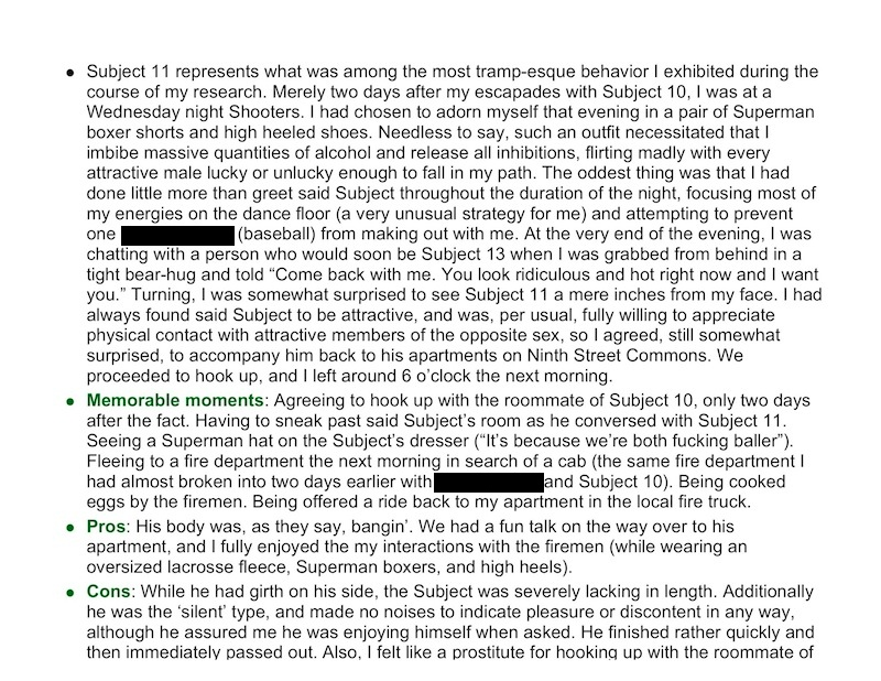 Illustration for article titled The Full Duke University "Fuck List" Thesis From A Former Female Student (UPDATE)